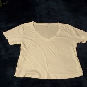Athleta V-neck cropped tee, white, size XS